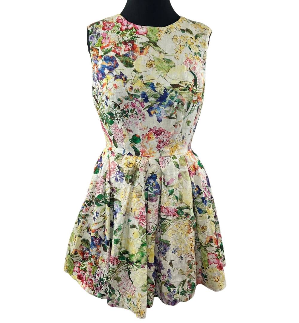 NWT The Style Theory TST Floral Linen Sleeveless Fit & Flare Spring Dress M USA
